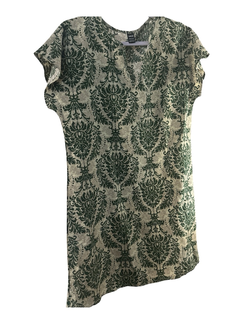NWOT SHEIN Green Damask Mini Dress with Cream Base med poly cute 🥰